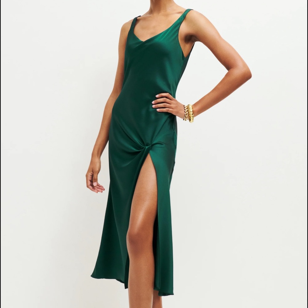Reformation Green Satin Dress